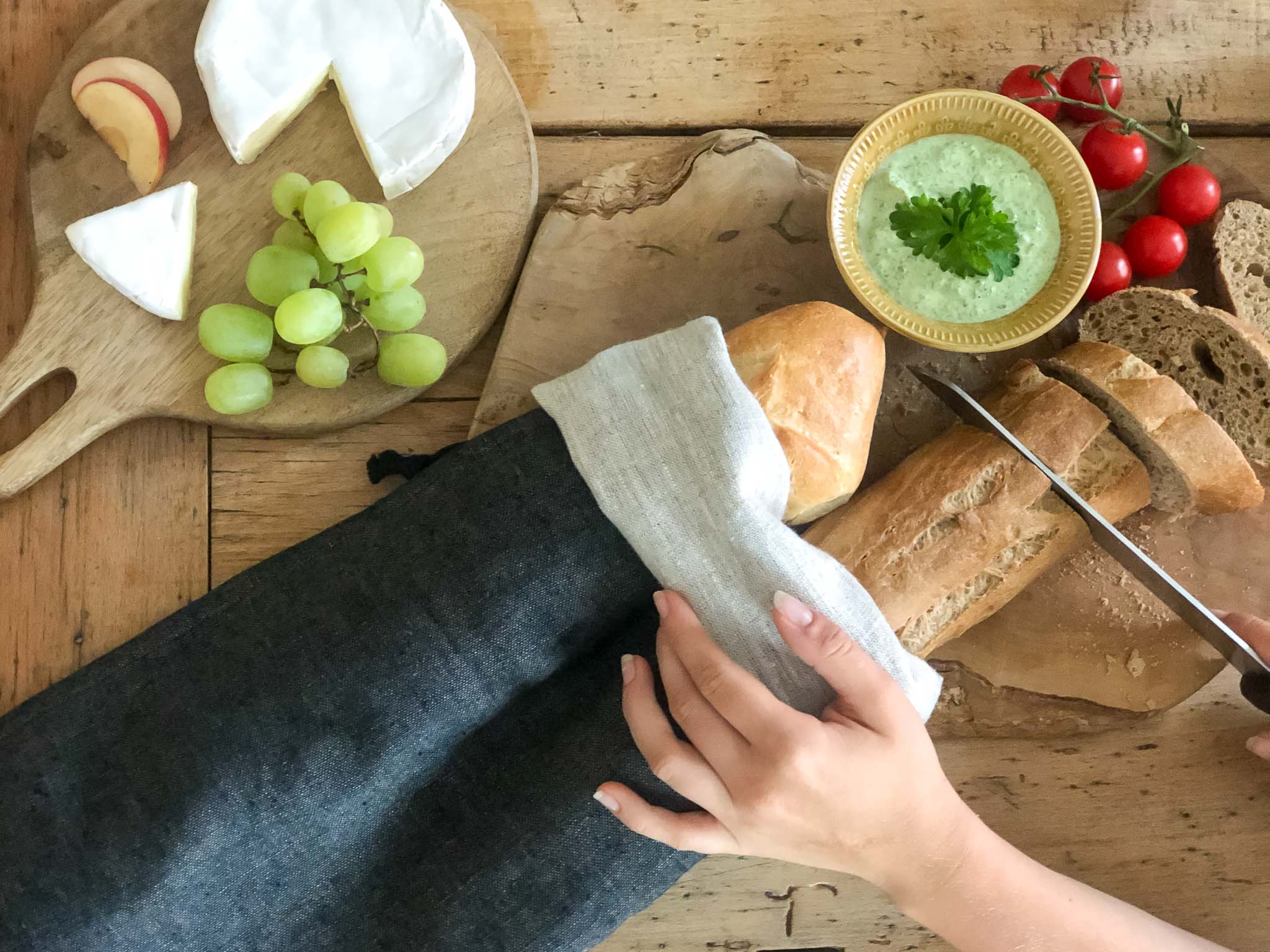Rustic Baker Natural Linen Baguette Bag With Drawstrings and 